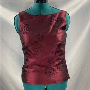 Ann Taylor Burgundy Embroidered Tank Top